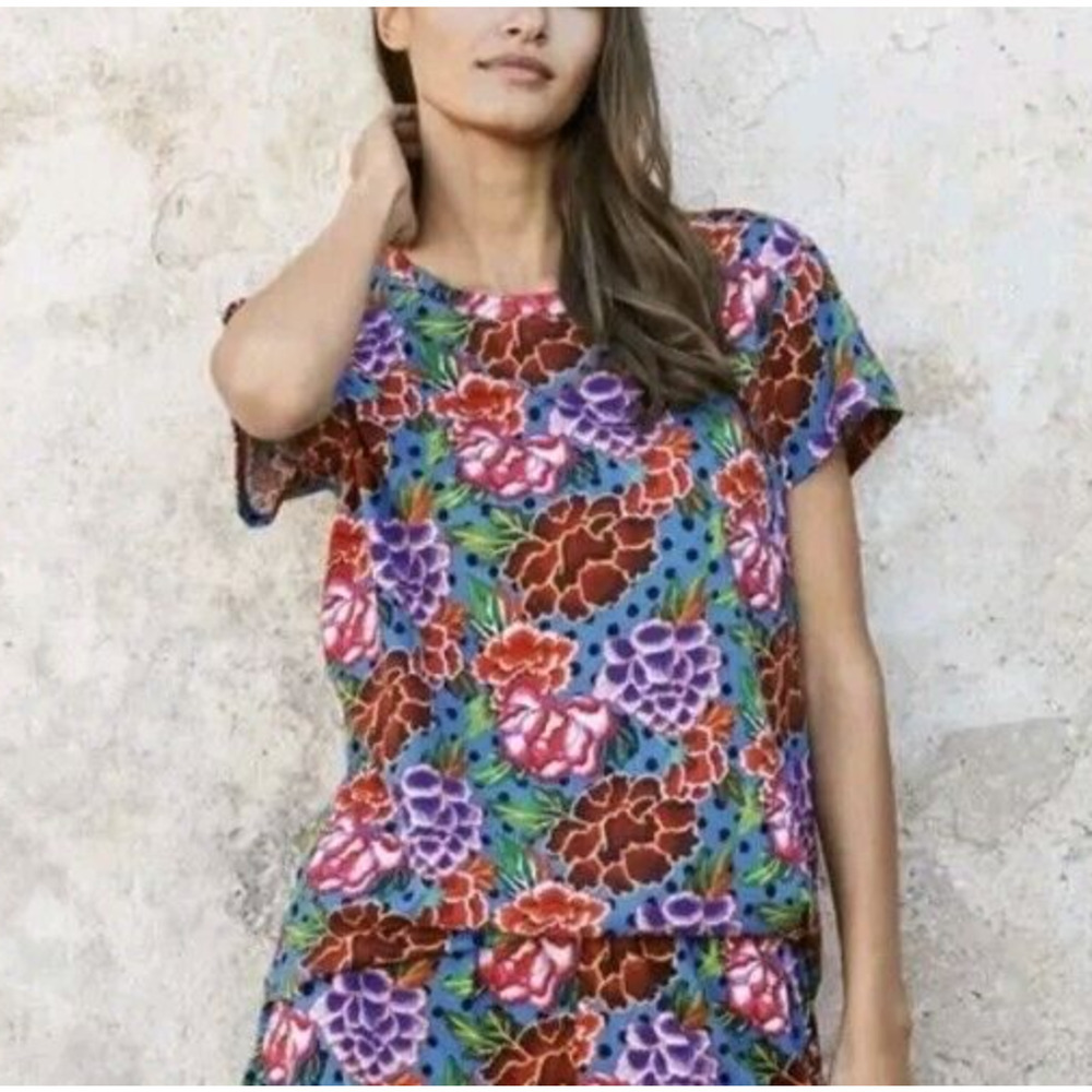 Peruvian Connection Kaffe Fassett Chelsea Floral Polka Dot Multicolor Top Size S
